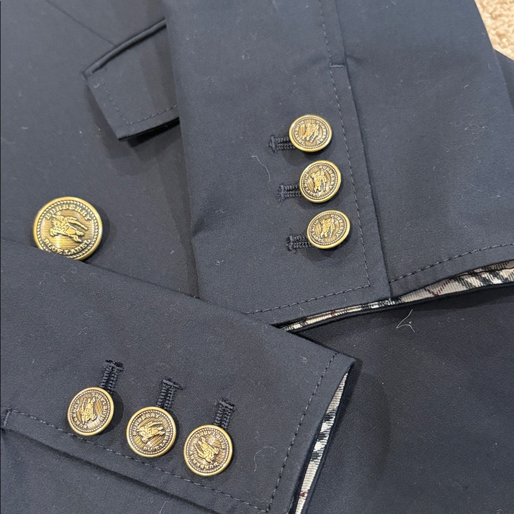 Burberry Blue Label Navy Double Breasted Blazer Gold Buttons Size 38 Lyocell - Picture 5 of 15